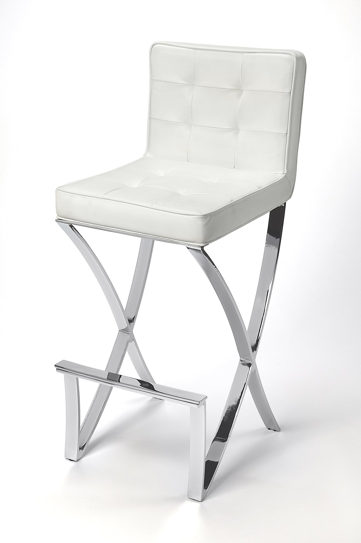 Butler Specialty Company Darcy Chrome Plated Faux Leather 28.5" Bar Stool, White 5325411