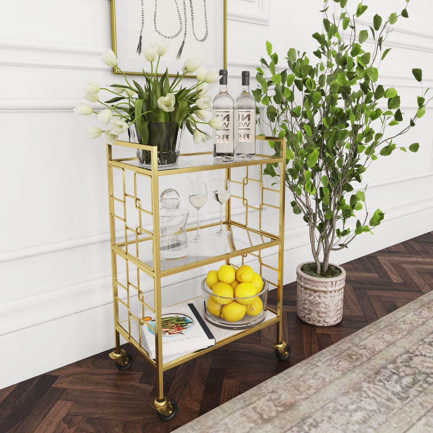 Butler Specialty Company Arcadia Polished Bar Cart, Gold 5347402