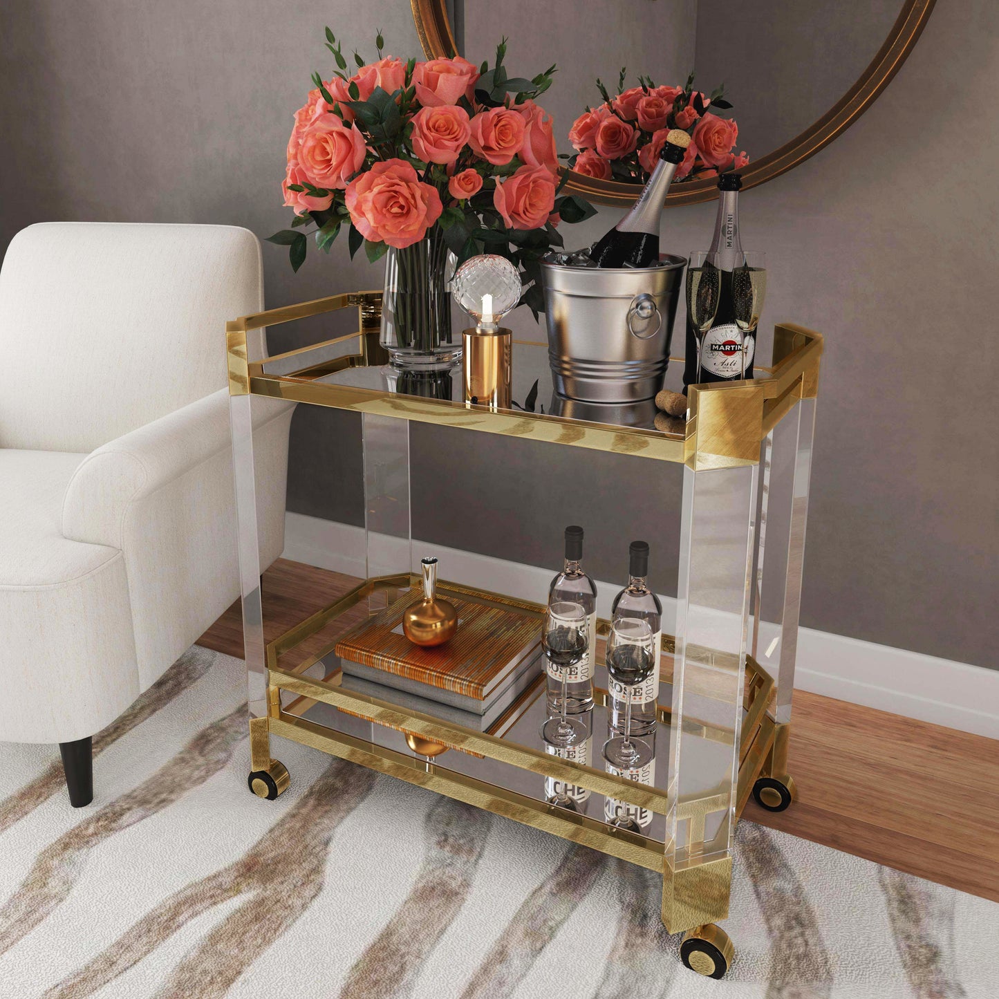 serving cart mirror shelves