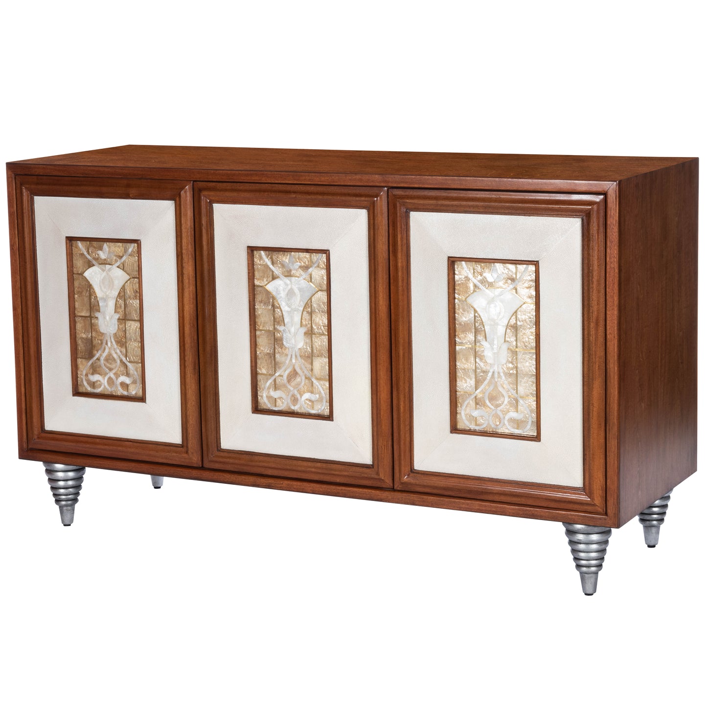 Butler Specialty Company Shelly Leather & Capiz Shell Inlay 55" Sideboard, Medium Brown 5486350