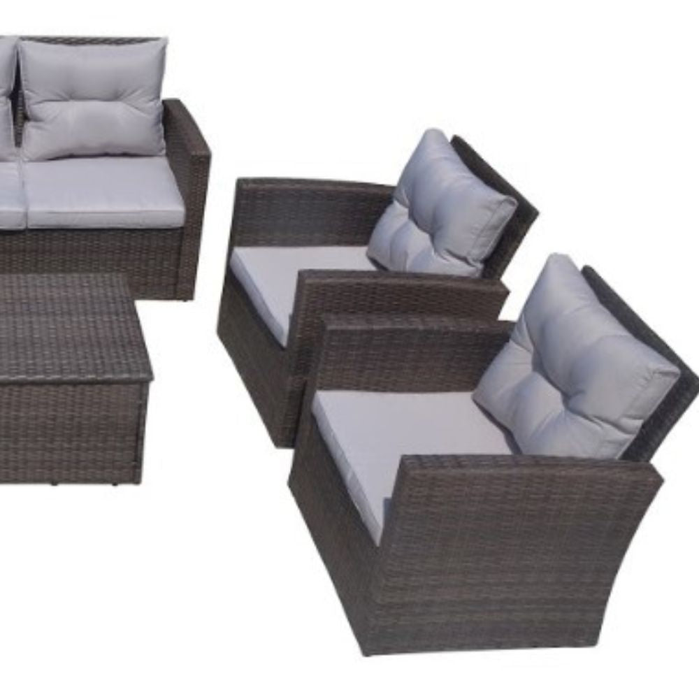 Six Piece Outdoor Brown Metal Sofa Seating Group With Cushions