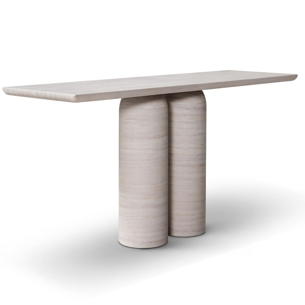60" Beige Genuine Marble Pedestal Console Table
