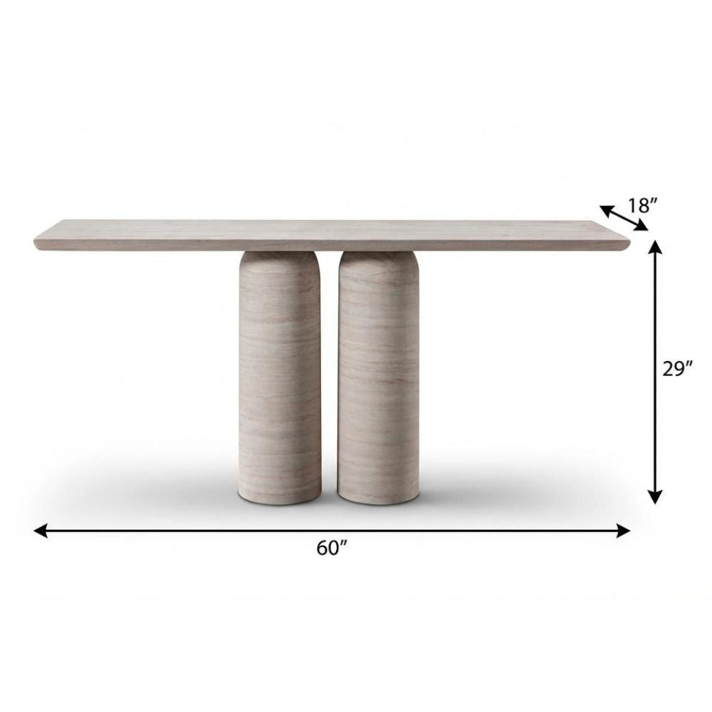 60" Beige Genuine Marble Pedestal Console Table