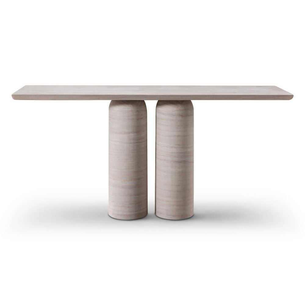 60" Beige Genuine Marble Pedestal Console Table