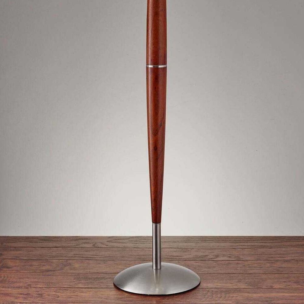 61" Brown And White Solid Wood Floor Lamp With White Fabric Drum Shade