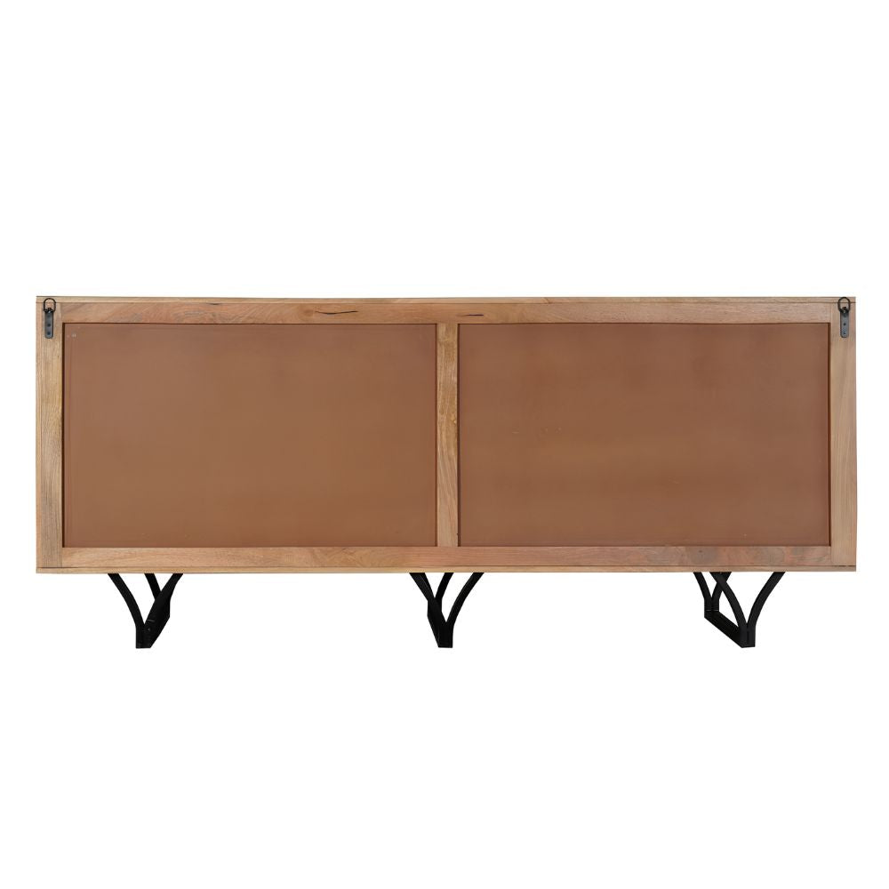 84" Beige Solid Wood Carved Geometric Sideboard with Four Doors