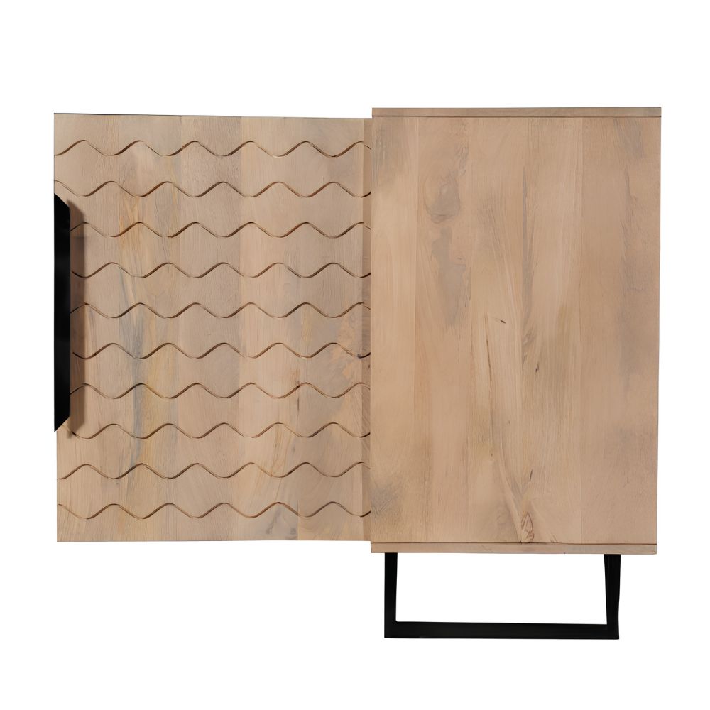 84" Beige Solid Wood Carved Geometric Sideboard with Four Doors