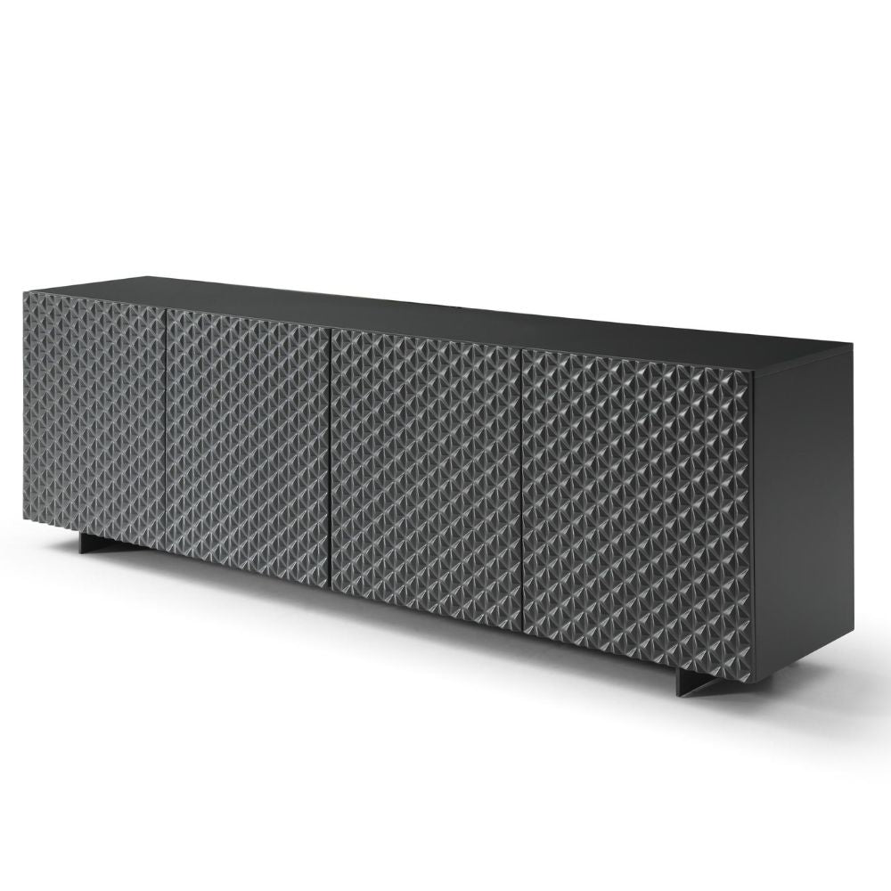 94_DarkGray Wood Carved Geometric Sideboard With Four Doors-angled,goldstardining.com