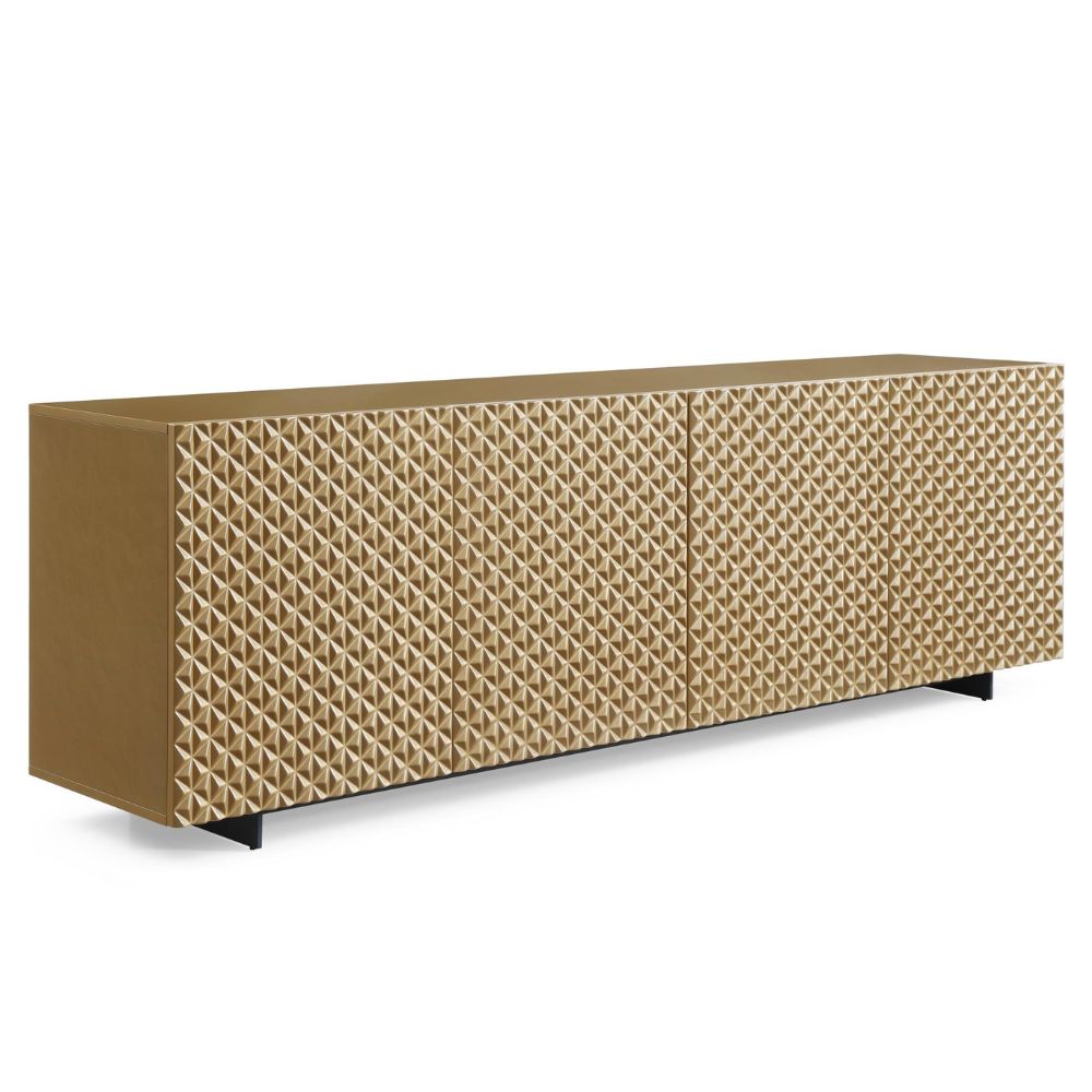 angled 94" Gold Wood Carved Geometric Four Door Sideboard, goldstardining.com