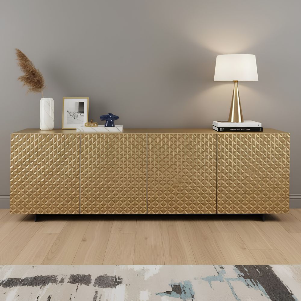 lifestyle 94" Gold Wood Carved Geometric Four Door Sideboard, goldstardining.com