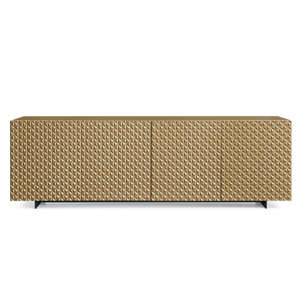 94" Gold Wood Carved Geometric Four Door Sideboard, goldstardining.com