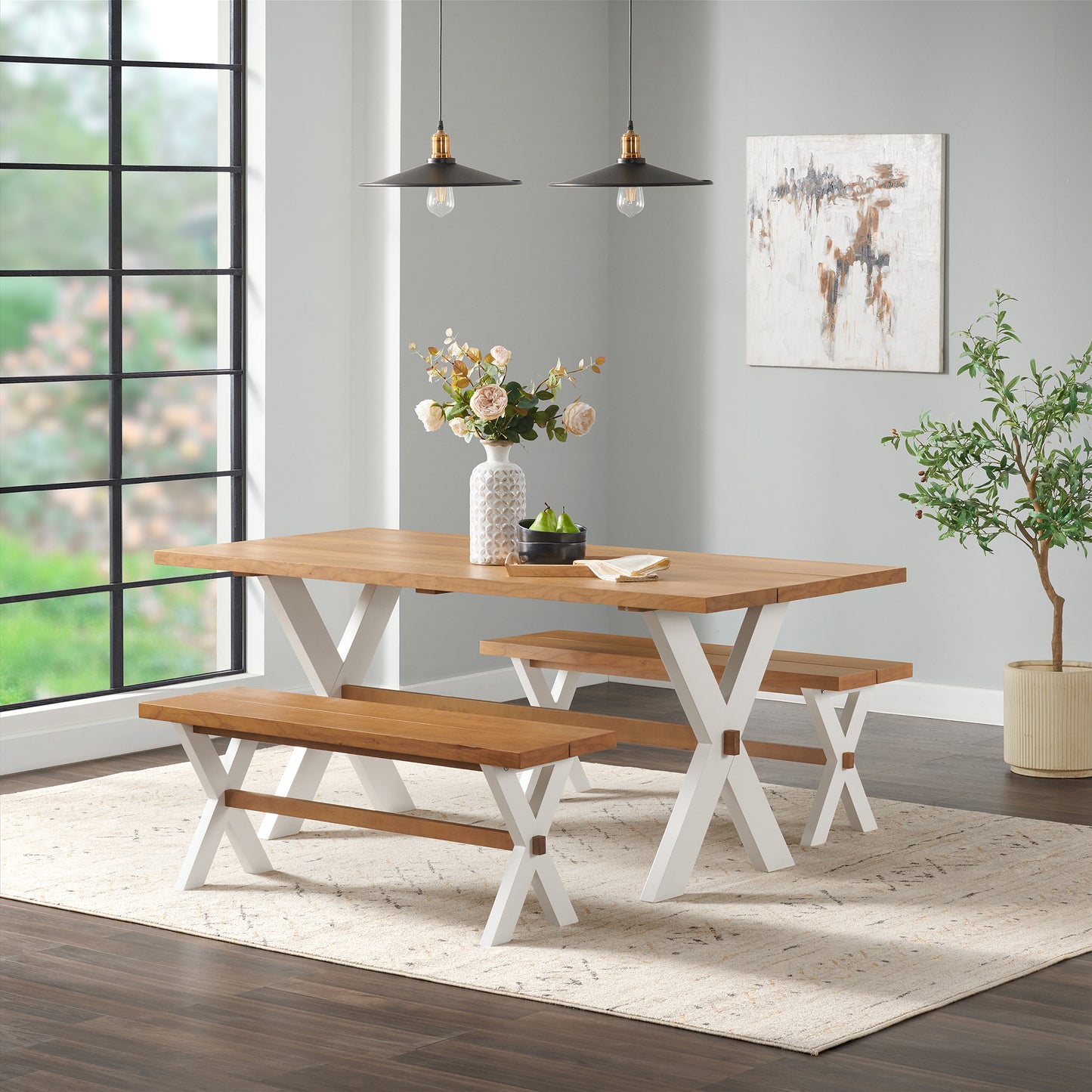 Alaterre Chelsea 72" Dining Table with Two Benches, Set of 3 ACCH012264WH