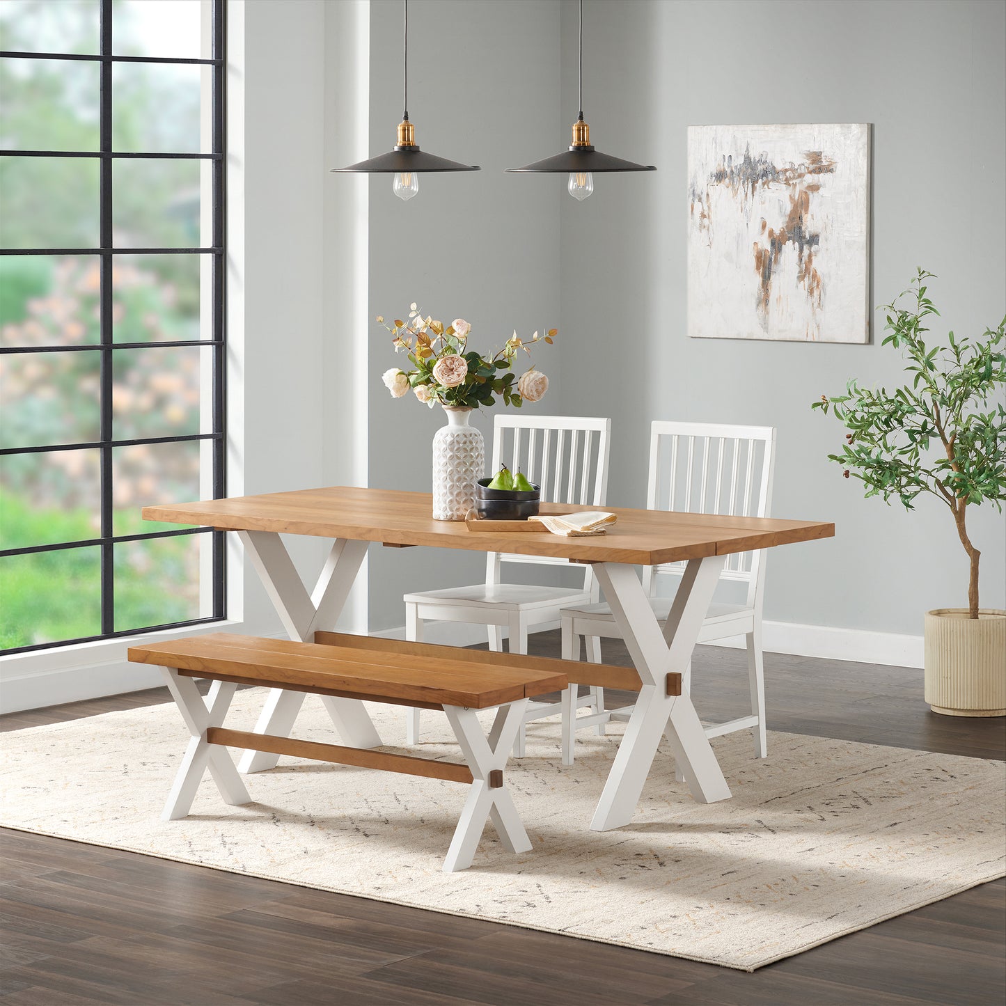 Alaterre Chelsea 72" Dining Table, Dining Bench, and 2 Wood Dining Chairs, Set of 4 ACCH01264WHVI02