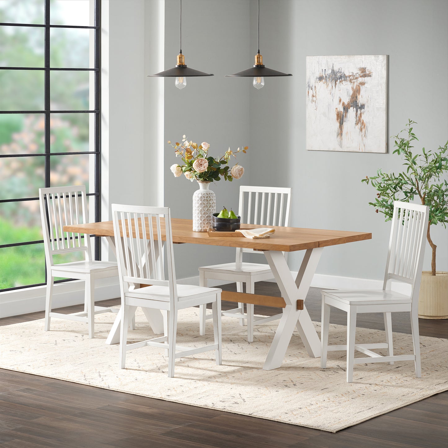 Alaterre Chelsea 72" Dining Table, 4 Wood Chairs, Set of 5 ACCH0164WHVI02