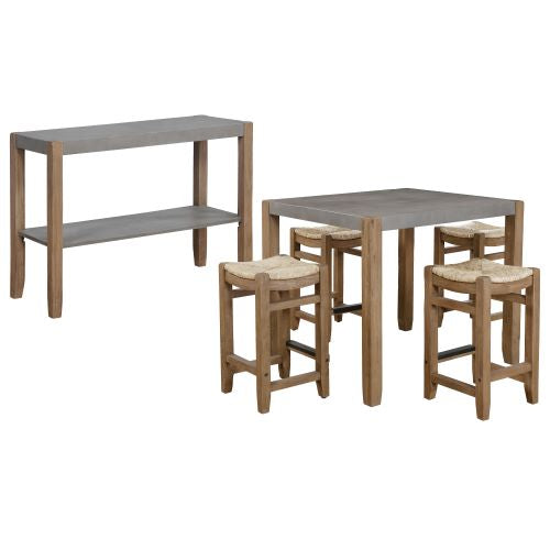 Alaterre Newport 6-Piece Dining Set with 36"H Wood Counter-Height Dining Table, Four 26"H Stools and Side Buffet Table ANNP14192171