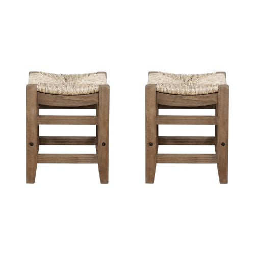 Alaterre Newport Set of Two 18"H Wood Stools with Rush Seats ANNP202071