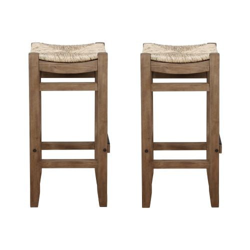 Alaterre Newport Set of Two 30"H Wood Bar Stools with Rush Seats ANNP222271