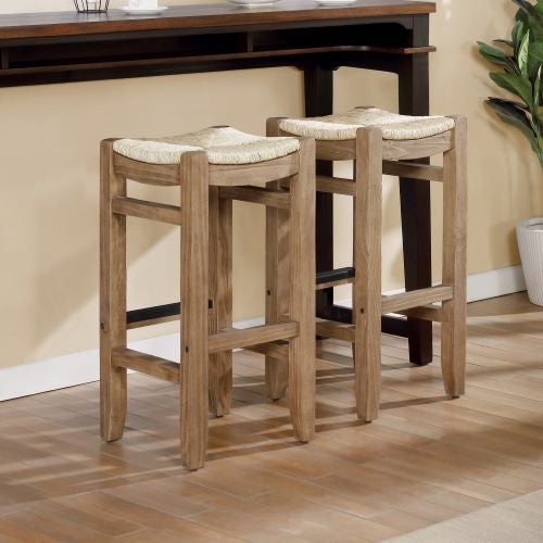 Alaterre Newport Set of Two 30"H Wood Bar Stools with Rush Seats ANNP222271