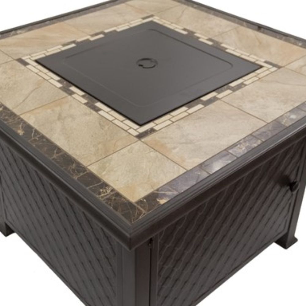 AZ Patio GFT-51030A 40" Bronze Square Marble Tile Top Fire Pit-close up burner, goldstardining.com