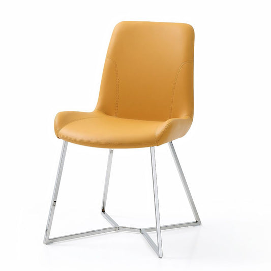 Aileen Yellow Faux Leather with Polished Stainless Steel Base Dining Chair goldstardining.com