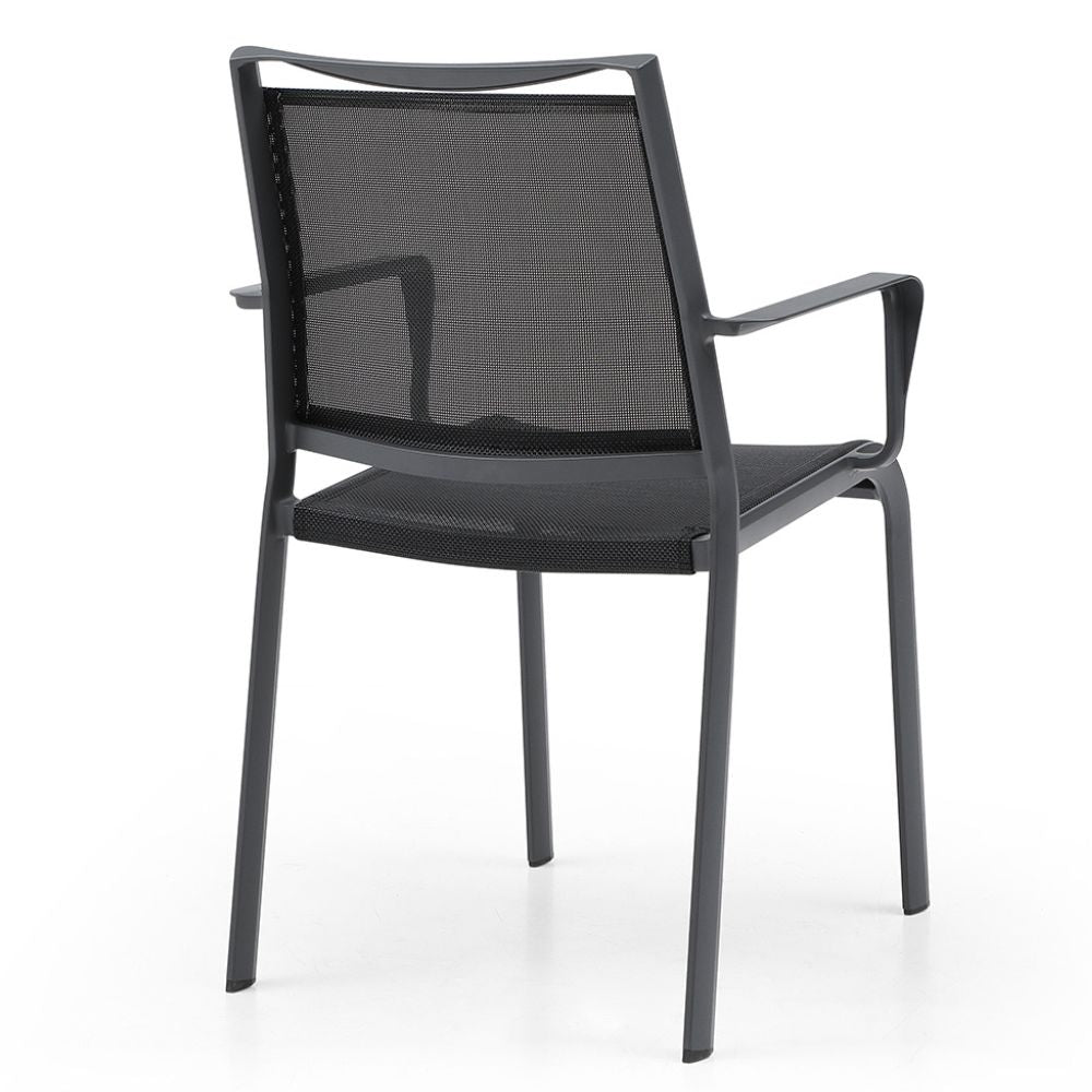 rear angled Whiteline Aloha Aluminum Outdoor Grey Dining Armchair goldstardining.com
