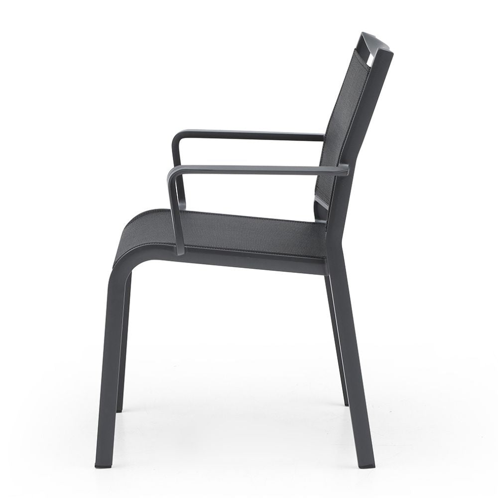 side Whiteline Aloha Aluminum Outdoor Grey Dining Armchair goldstardining.com