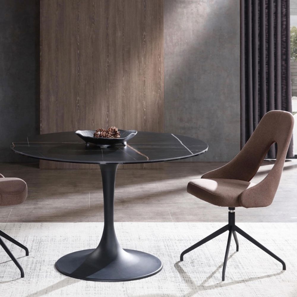 Whiteline Amarosa Ceramic Top Round  Glass Dining Table