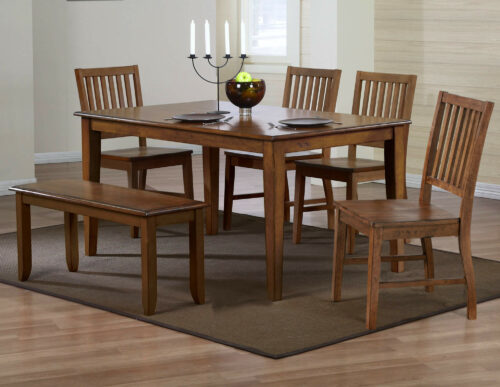 Sunset Trading Simply Brook 6 Piece Rectangular Dining Set with Bench | Amish Brown Solid Wood | Seats 7 DLU-BR3660-C60-BNAM6P