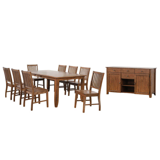 Sunset Trading Simply Brook 10 Piece 72" Rectangular Extendable Table Dining Set | Sideboard | Amish Brown | Seats 8 DLU-BR4272-C60-AMSB10PC