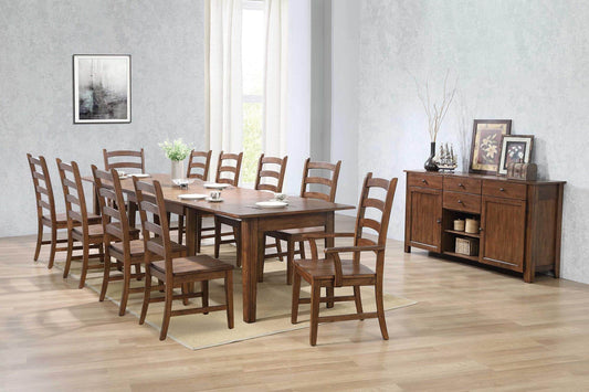 Sunset Trading Simply Brook 12 Piece 134" Rectangular Extendable Table Dining Set | Sideboard| Amish Brown | Seats 12 DLU-BR134-AMSB12PC