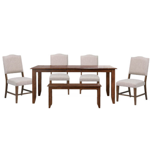 Sunset Trading Simply Brook 6 Piece 72" Rectangular Extendable Table Dining Set with Bench | 4 Upholstered Performance Fabric Chairs | Amish Brown | Seats 8 DLU-BR4272-C85-BNAM6P