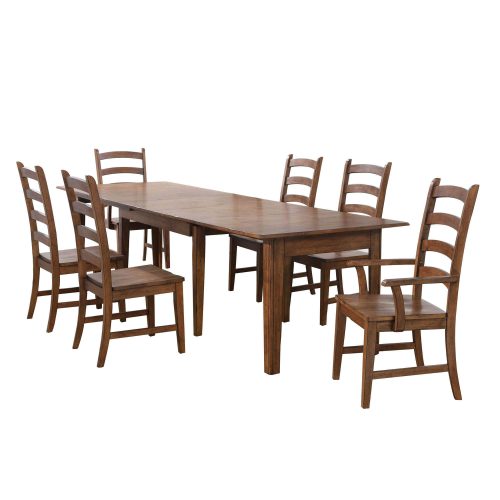 Sunset Trading Simply Brook 7 Piece 134" Rectangular Extendable Table Dining Set | Amish Brown | Seats 12 DLU-BR134-AM7PC