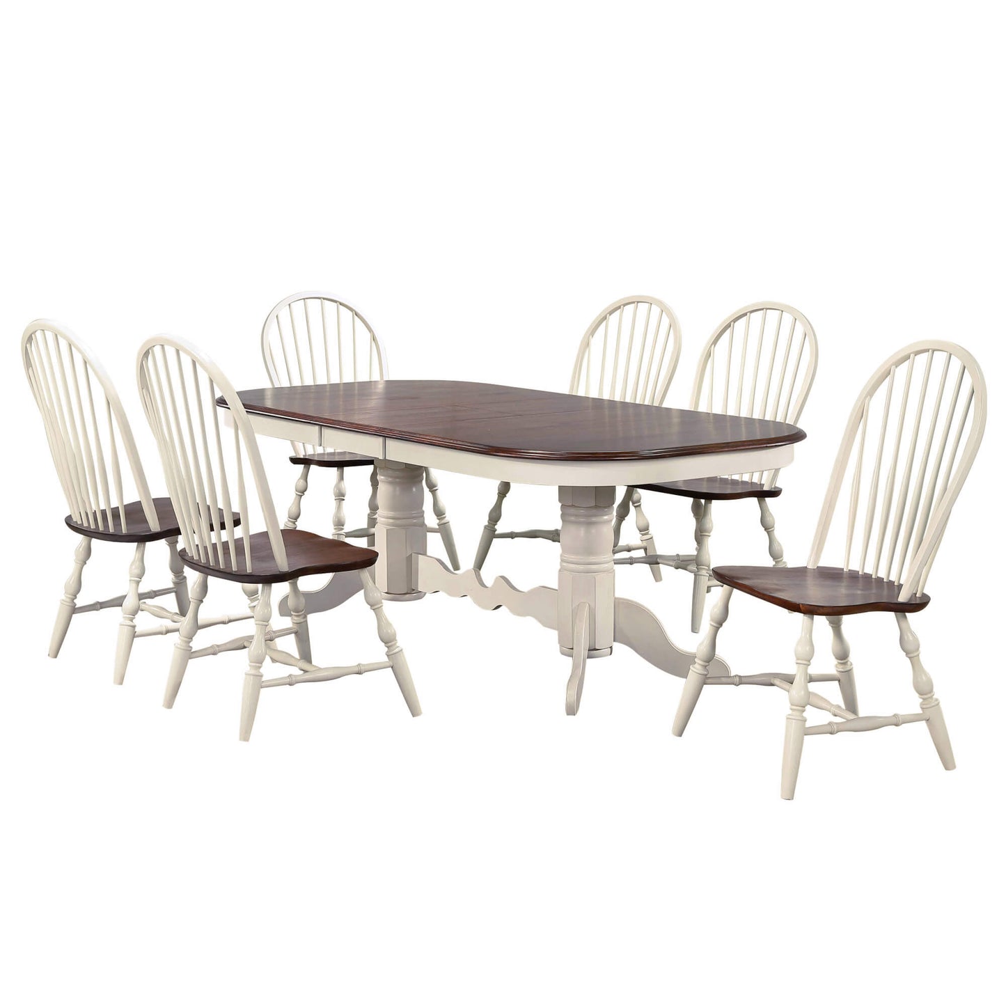 Sunset Trading Andrews 7 Piece 96" Oval Double Pedestal Extendable Dining Set | Butterfly Leaf Table | Antique White and Chestnut Brown | Seats 10 DLU-ADW4296-C30-AW7PC