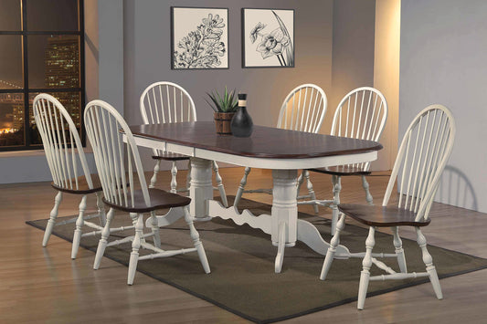 Sunset Trading Andrews 7 Piece 96" Oval Double Pedestal Extendable Dining Set | Butterfly Leaf Table | Antique White and Chestnut Brown | Seats 10 DLU-ADW4296-C30-AW7PC