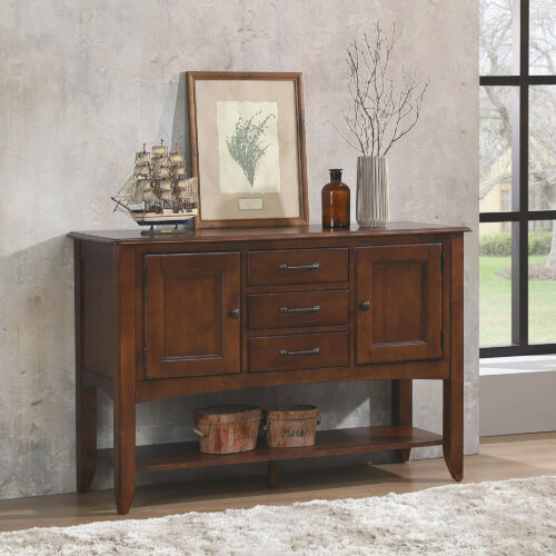 Sunset Trading Andrews Sideboard with Large Display Shelf | 3 Drawers 2 Storage Cabinets | Chestnut Brown DLU-ADW1122-SB-CT