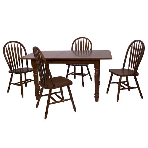 Sunset Trading Andrews 5 Piece 60" Rectangular Extendable Dining Set | Windsor Arrowback Chairs | Butterfly Leaf Table | Chestnut Brown Wood | Seats 4, 6 PK-ADW3660-820-CT5P