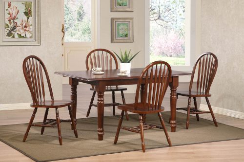 Sunset Trading Andrews 5 Piece 60" Rectangular Extendable Dining Set | Windsor Arrowback Chairs | Butterfly Leaf Table | Chestnut Brown Wood | Seats 4, 6 PK-ADW3660-820-CT5P