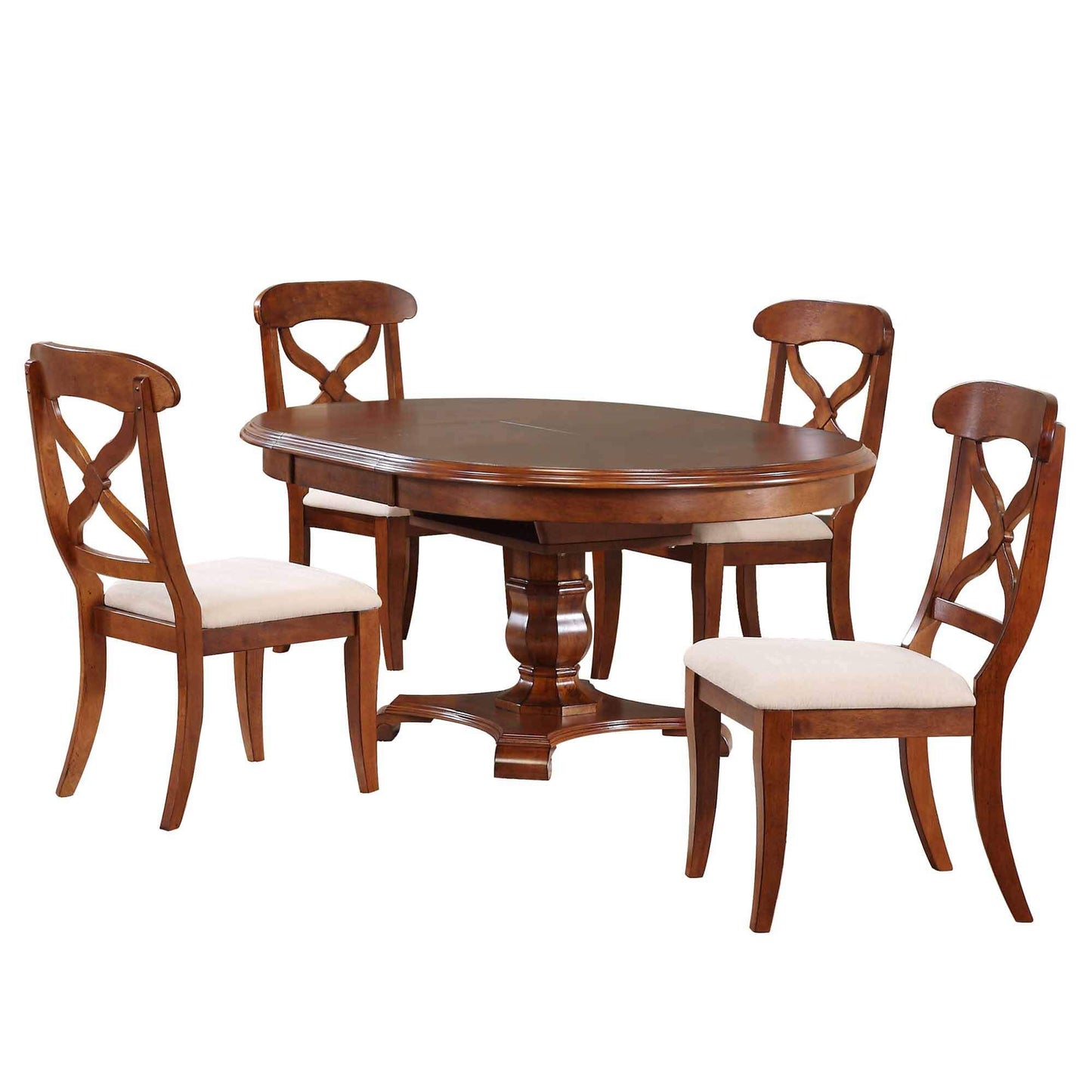 Sunset Trading Andrews 5 Piece 48" Round or 66" Oval Extendable Dining Set | Butterfly Leaf Table | Chestnut Brown | Seats 6 DLU-ADW4866-C12-CT5PC