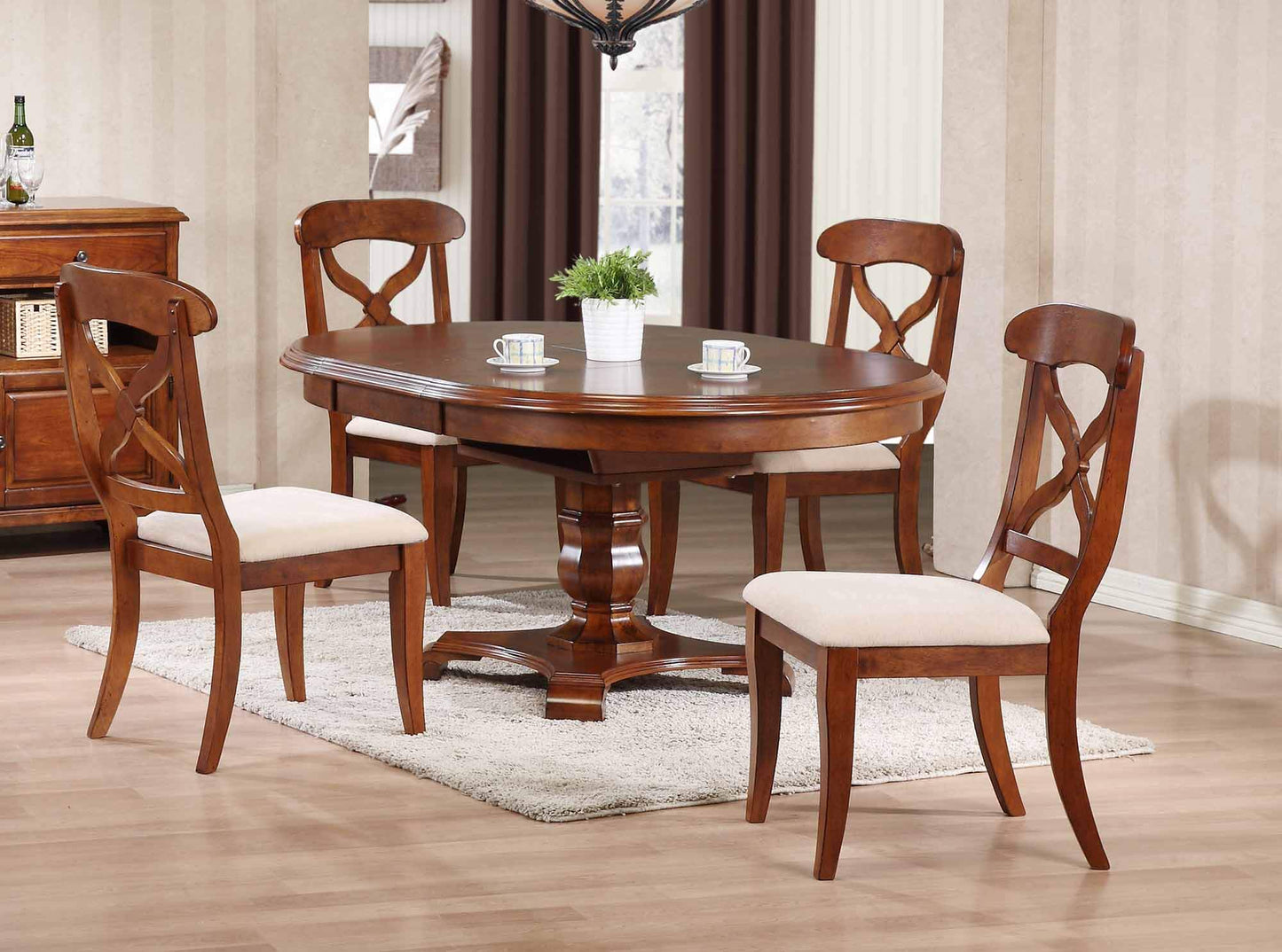 Sunset Trading Andrews 5 Piece 48" Round or 66" Oval Extendable Dining Set | Butterfly Leaf Table | Chestnut Brown | Seats 6 DLU-ADW4866-C12-CT5PC