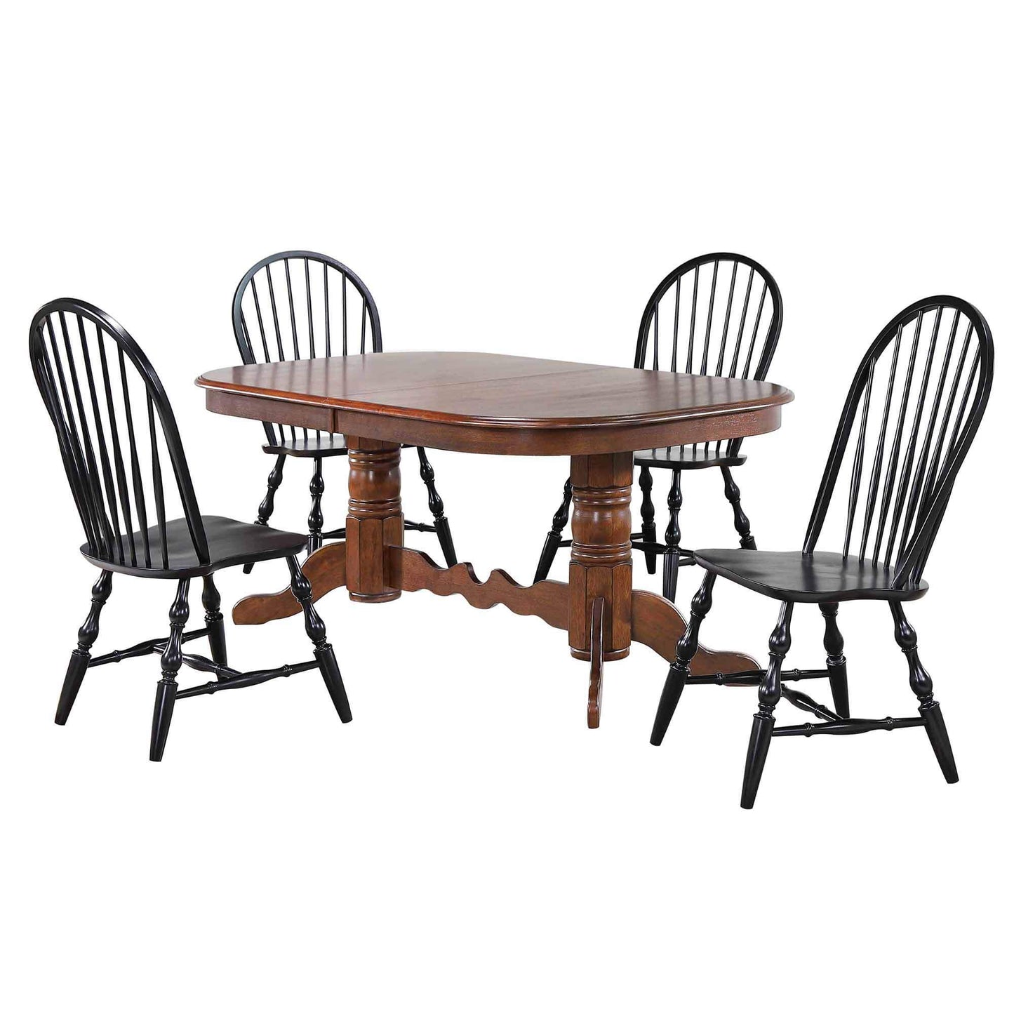 Sunset Trading Andrews 5 Piece 96" Oval Double Pedestal Butterfly Extendable Dining Set | Chestnut Brown Table | Antique Black Windsor Chairs | Seats 10 DLU-ADW4296CT-C30-AB5PC