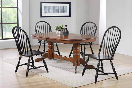 Sunset Trading Andrews 5 Piece 96" Oval Double Pedestal Butterfly Extendable Dining Set | Chestnut Brown Table | Antique Black Windsor Chairs | Seats 10 DLU-ADW4296CT-C30-AB5PC