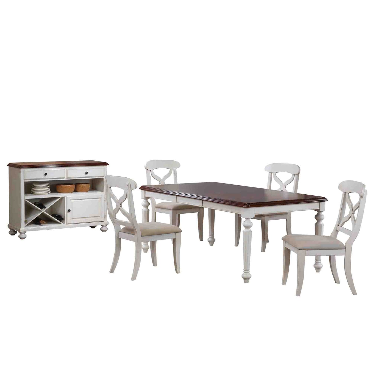 Sunset Trading Andrews 6 Piece 58-76" Rectangular Butterfly Extendable Dining Set | Antique White Chestnut Brown | Server | Seats 8 DLU-ADW4276-C12-SRAW6PC