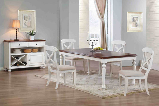 Sunset Trading Andrews 6 Piece 58-76" Rectangular Butterfly Extendable Dining Set | Antique White Chestnut Brown | Server | Seats 8 DLU-ADW4276-C12-SRAW6PC