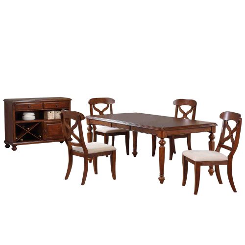 Sunset Trading Andrews 6 Piece 58-76" Wide Butterfly Extendable Dining Set | Chestnut Brown | Server | Seats 8 DLU-ADW4276-C12-SRCT6PC