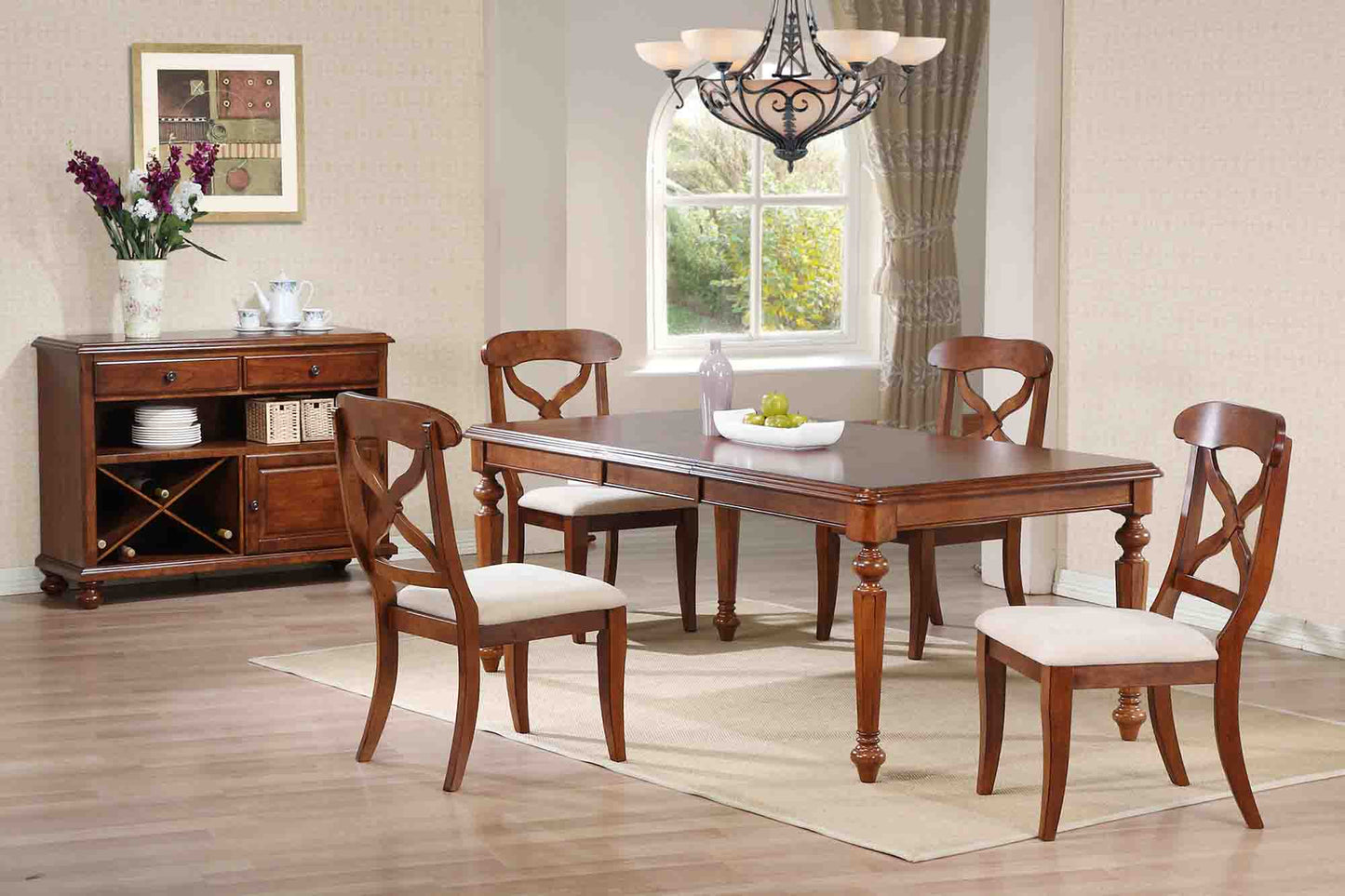 Sunset Trading Andrews 6 Piece 58-76" Wide Butterfly Extendable Dining Set | Chestnut Brown | Server | Seats 8 DLU-ADW4276-C12-SRCT6PC