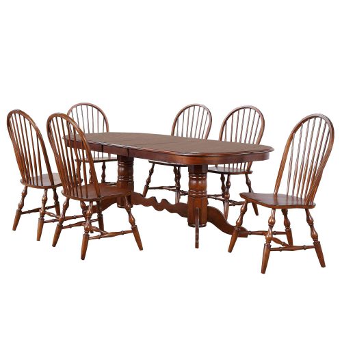 Sunset Trading Andrews 7 Piece 96" Oval Double Pedestal Extendable Dining Set | Butterfly Leaf Table | Chestnut Brown | Seats 10 DLU-ADW4296-C30-CT7PC