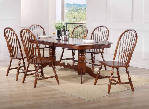 Sunset Trading Andrews 7 Piece 96" Oval Double Pedestal Extendable Dining Set | Butterfly Leaf Table | Chestnut Brown | Seats 10 DLU-ADW4296-C30-CT7PC