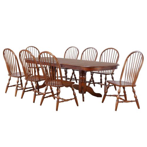 Sunset Trading Andrews 9 Piece 96" Oval Double Pedestal Extendable Dining Set | Butterfly Leaf Table | Chestnut Brown | Seats 10 DLU-ADW4296-C30-CT9PC