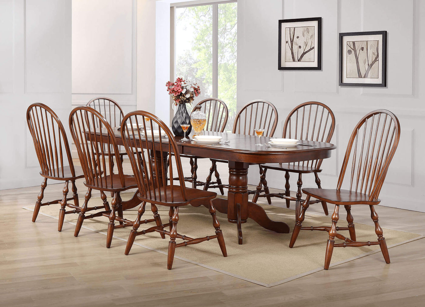 Sunset Trading Andrews 9 Piece 96" Oval Double Pedestal Extendable Dining Set | Butterfly Leaf Table | Chestnut Brown | Seats 10 DLU-ADW4296-C30-CT9PC