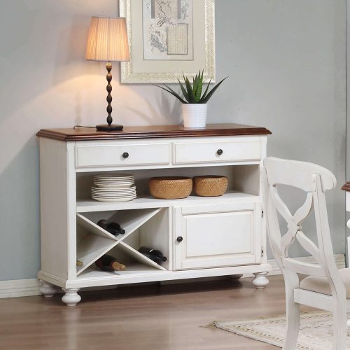 Sunset Trading Andrews Server | Antique White with Chestnut Brown Top DLU-ADW-SER-AW